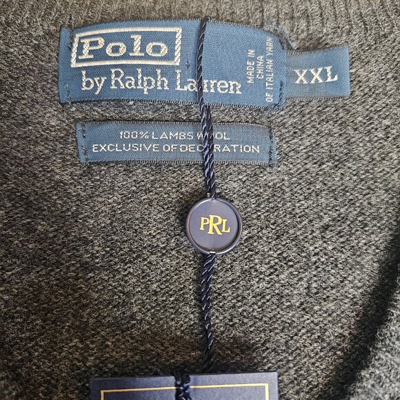 NWT Polo Ralph Lauren Mens 100% Lambswool V Neck Sweater SZ XXL Gray Pony Preppy - Picture 5 of 13